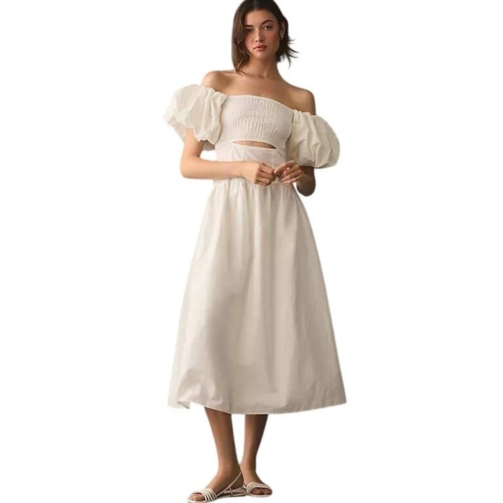 Anthropologie Moon River Off-the-shoulder Cutout Maxi Dress White Size S